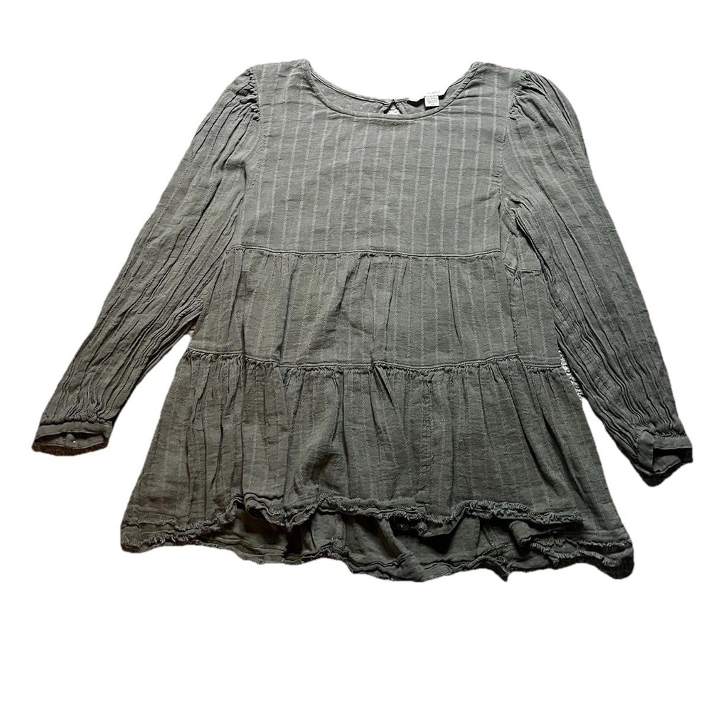 American Eagle Womens XS Long Sleeve babydoll Blouse Olive Green Open Back Boho
